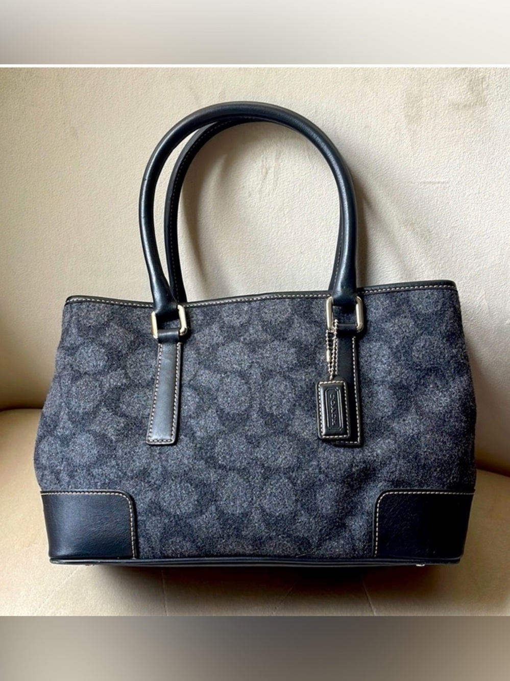 COACH vintage logo wool gray satchel bag